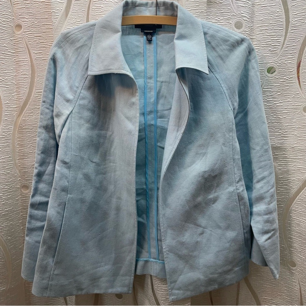 Talbots Pure Irish Linen Jacket Womens Small Light Blue Open Front‎ Blazer
